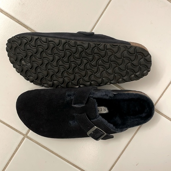 NWOT Birkenstock Boston Midnight Navy Blue Shearling Suede Leather Slip On Clogs - Picture 4 of 7